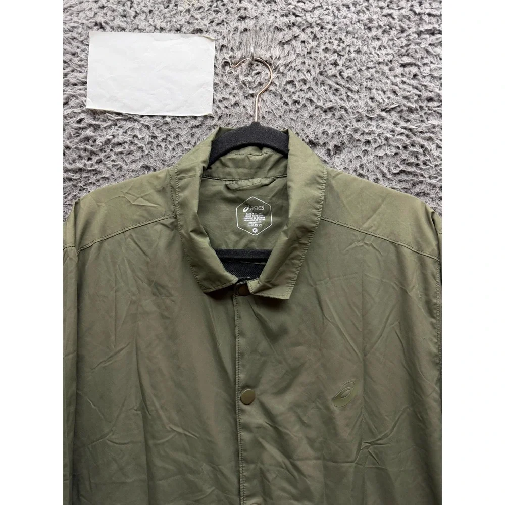 NWOT Asics Lightweight Full Snap Windbreaker Jacket Olive Green Mens Size XL
